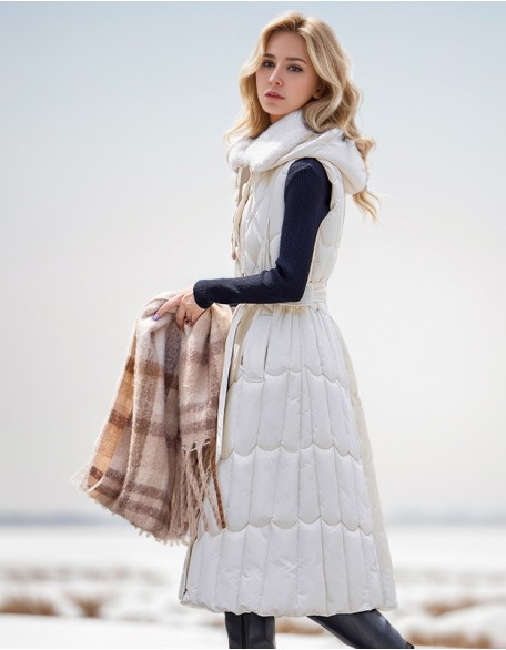 2024 New Fashion Eiderdown Cotton Long Vest Waist Slim Warm Coat