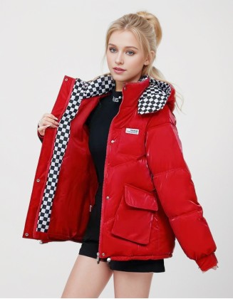 2024 Winter New Bright Unwashed Loose Warm Plaid Down Jacket