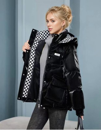 2024 Winter New Bright Unwashed Loose Warm Plaid Down Jacket