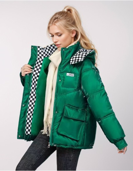 2024 Winter New Bright Unwashed Loose Warm Plaid Down Jacket