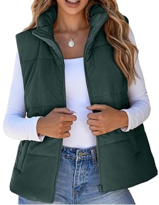 Autumn And Winter Fashion Corduroy Down Vest Leisure Pocket Placket Zipper Women Padded Coat