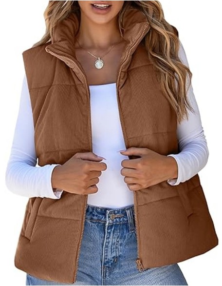 Autumn And Winter Fashion Corduroy Down Vest Leisure Pocket Placket Zipper Women Padded Coat