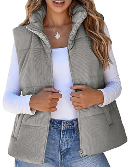 Autumn And Winter Fashion Corduroy Down Vest Leisure Pocket Placket Zipper Women Padded Coat