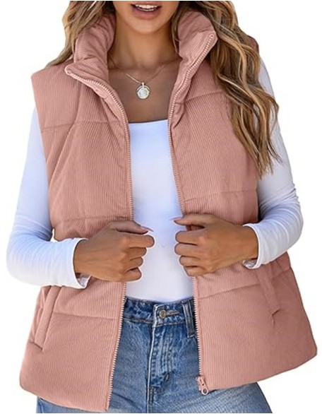 Autumn And Winter Fashion Corduroy Down Vest Leisure Pocket Placket Zipper Women Padded Coat