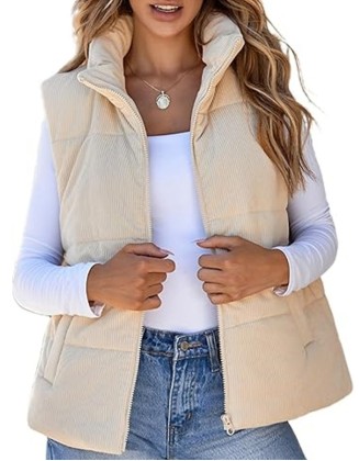 Autumn And Winter Fashion Corduroy Down Vest Leisure Pocket Placket Zipper Women Padded Coat