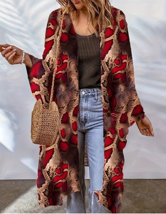 Bohemian Cardigan Long Sleeve Floral Color Block Print Casual Coat