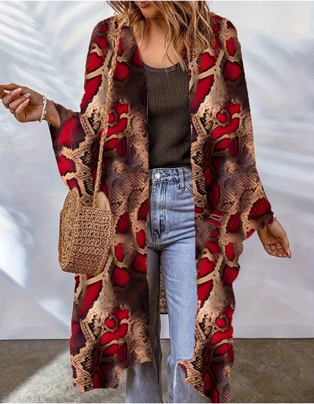 Bohemian Cardigan Long Sleeve Floral Color Block Print Casual Coat