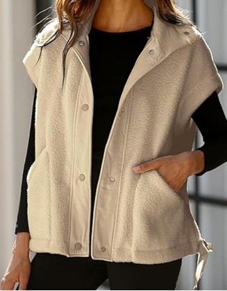 Casual Sleeveless Faux Wool Vest Vest Oversized Vest Jacket With Pockets