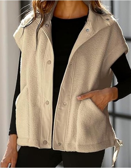 Casual Sleeveless Faux Wool Vest Vest Oversized Vest Jacket With Pockets