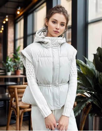 Fashion Slim Short Waist Vest Solid Color Simple Hooded Jacket