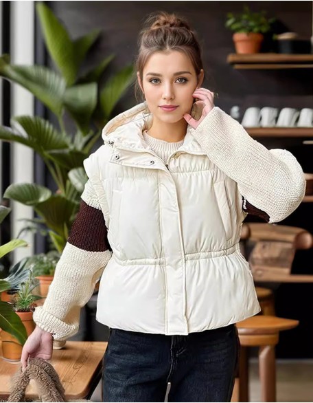 Fashion Slim Short Waist Vest Solid Color Simple Hooded Jacket