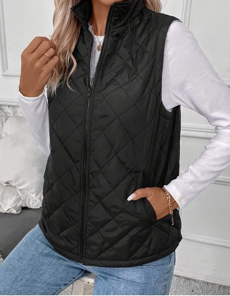 Half Neck Black Solid Color Vest