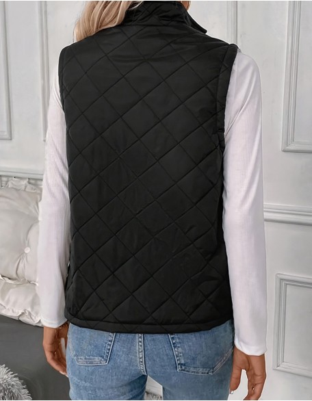 Half Neck Black Solid Color Vest