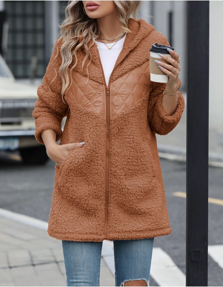 Hoodie Jacket Warm Breathable Zipper Pocket Coat Fleece Casual Plain Regular Fit Long Sleeve Outerwear