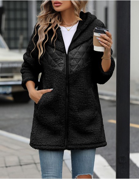 Hoodie Jacket Warm Breathable Zipper Pocket Coat Fleece Casual Plain Regular Fit Long Sleeve Outerwear