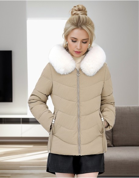 Large Fur Collar Short Cotton Padded Jacket Slim Padded Waist Winter Coat