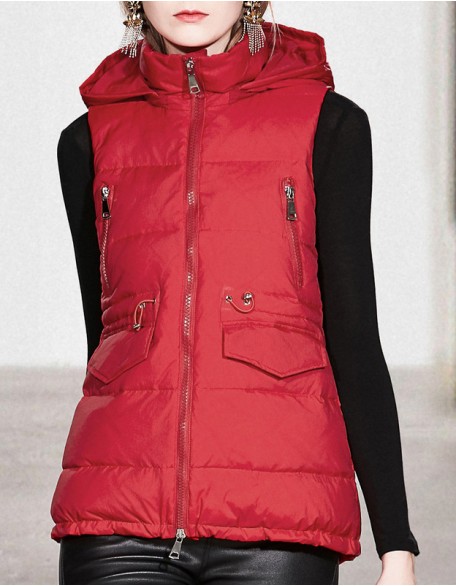 Light Fluffy White Duck Down Jacket With Detachable Cap And Solid Color Vest Vest