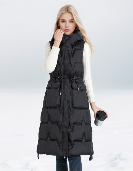 Long High Collar Down Cotton Vest Fashion Thicken Padded Cotton Coat