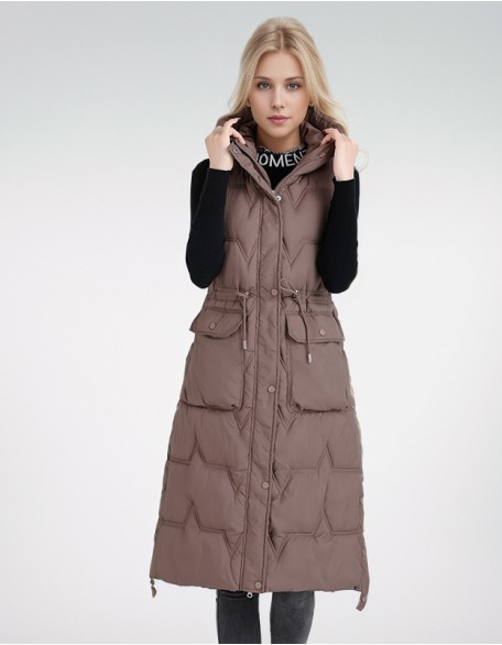 Long High Collar Down Cotton Vest Fashion Thicken Padded Cotton Coat