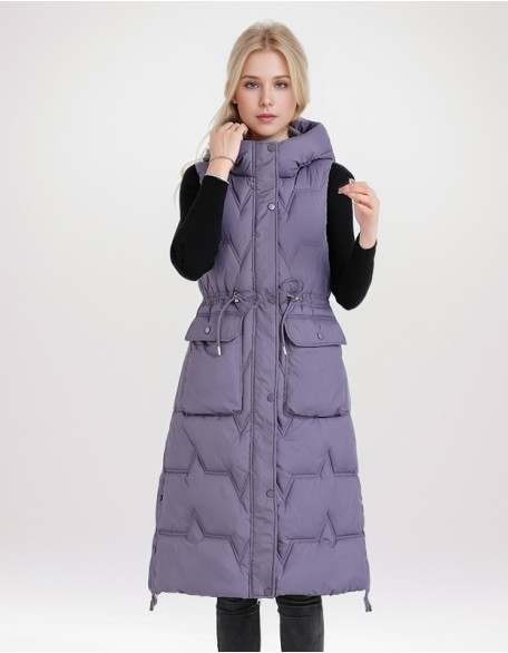 Long High Collar Down Cotton Vest Fashion Thicken Padded Cotton Coat