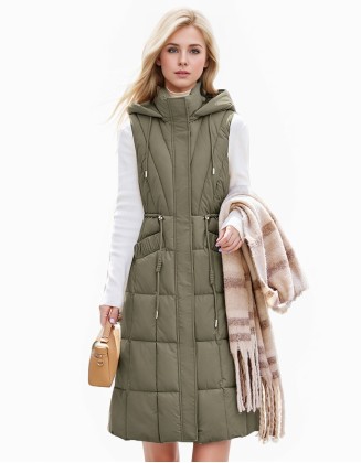 Long Hooded Down Cotton Fashion Waist Vest