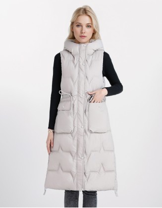 Long Hooded Fashion Waist Slimming Down Cotton Vest Coat