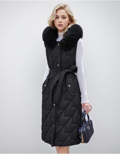 Long Hooded Fashion Waist Slimming Down Cotton Vest Coat