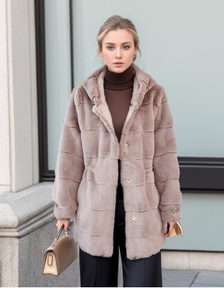 Long Hooded Ladies Mink Fur Coat Rhinestone Waist Fashion Coat