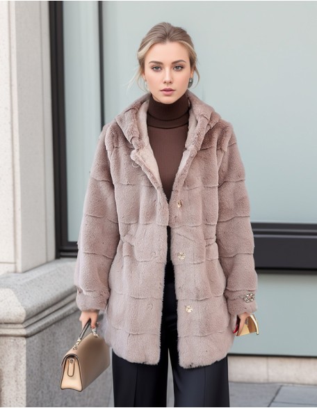 Long Hooded Ladies Mink Fur Coat Rhinestone Waist Fashion Coat