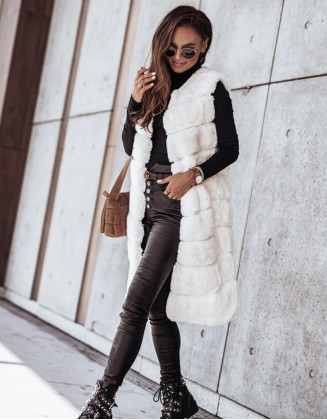 Long Round Neck Fur Vest Coat