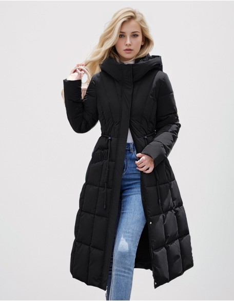 Long Slim Fashion Temperament Hooded Coat New Belt Elegant Cotton Padded Jacket