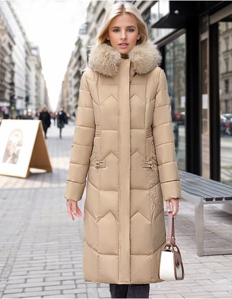 Long Waist Plus Size Cotton Padded Jacket Fashion Thick Fur Collar Coat