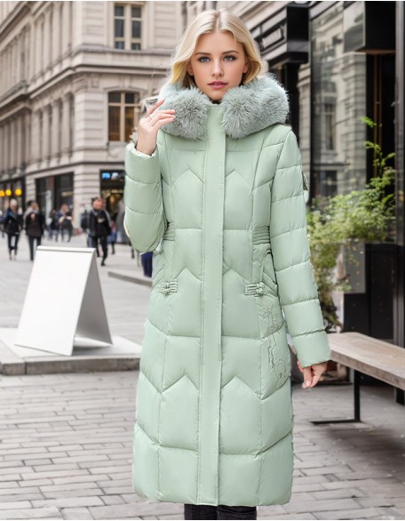 Long Waist Plus Size Cotton Padded Jacket Fashion Thick Fur Collar Coat