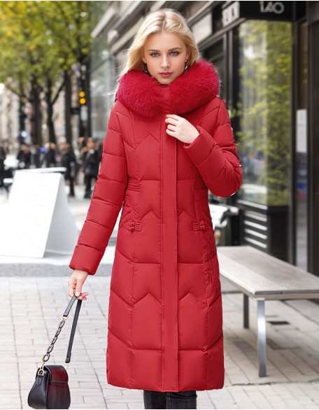 Long Waist Plus Size Cotton Padded Jacket Fashion Thick Fur Collar Coat