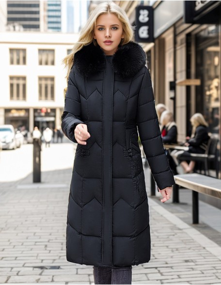 Long Waist Plus Size Cotton Padded Jacket Fashion Thick Fur Collar Coat