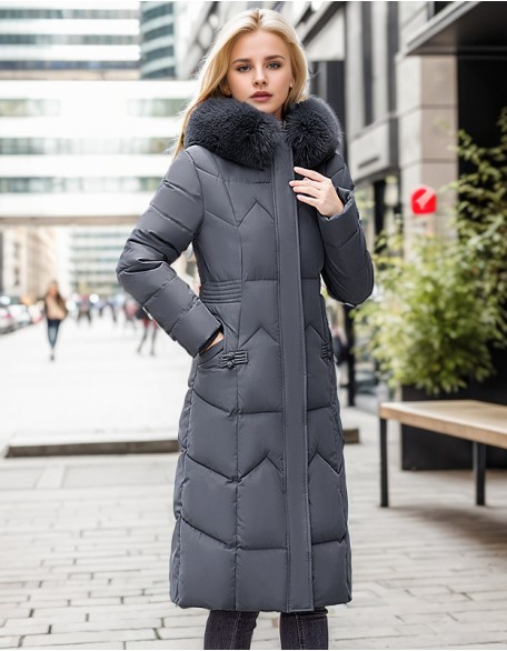 Long Waist Plus Size Cotton Padded Jacket Fashion Thick Fur Collar Coat