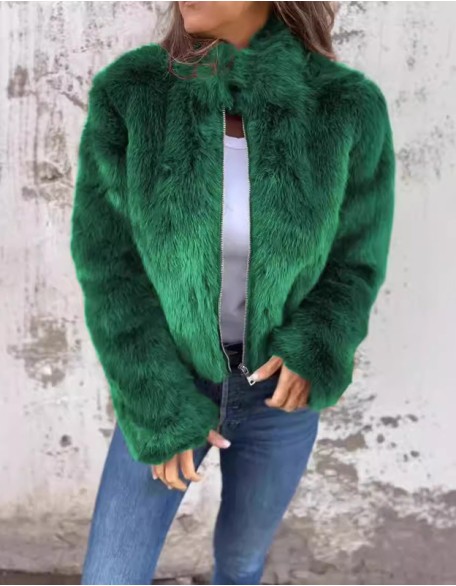 New Casual Fur Long Sleeve High Collar Zipper Coat