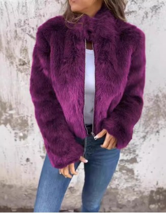 New Casual Fur Long Sleeve High Collar Zipper Coat