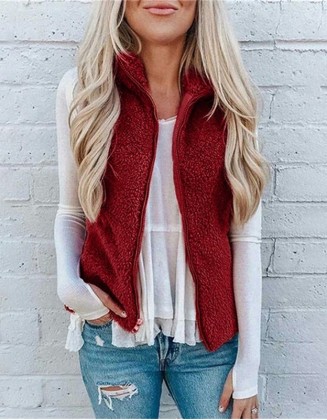 Pocket Zipper Blouse Plush Vest Jacket