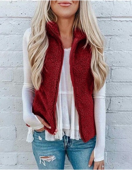 Pocket Zipper Blouse Plush Vest Jacket