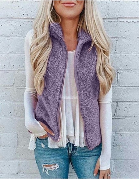 Pocket Zipper Blouse Plush Vest Jacket