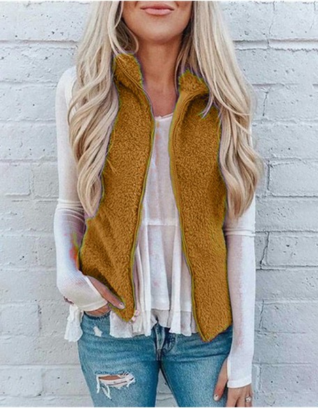 Pocket Zipper Blouse Plush Vest Jacket