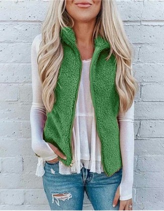 Pocket Zipper Blouse Plush Vest Jacket