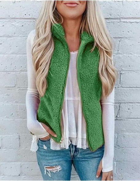 Pocket Zipper Blouse Plush Vest Jacket