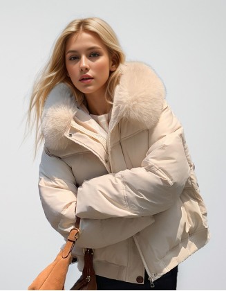 Short Big Fur Collar Thick Loose Down Jacket New Fashion Cotton Padded Coat