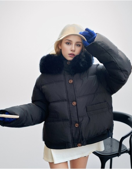 Short Big Fur Collar Thick Loose Down Jacket New Fashion Cotton Padded Coat