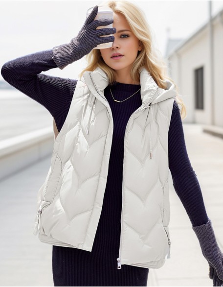 Short Fashion Hooded Vest Light Warm Coat