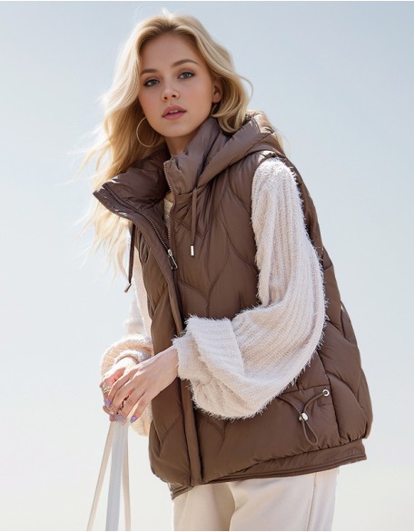 Short Fashion Hooded Vest Light Warm Coat