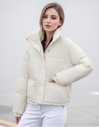 Short Solid Color Down Collar Cotton Padded Jacket Simple Loose Zipper Bread Coat