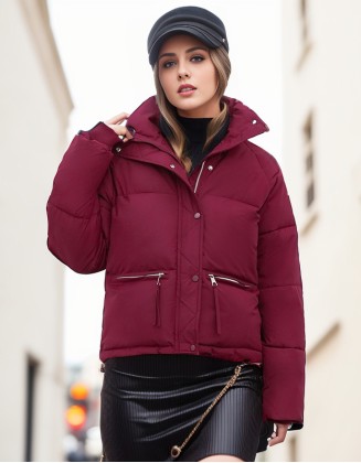 Short Solid Color Down Collar Cotton Padded Jacket Simple Loose Zipper Bread Coat